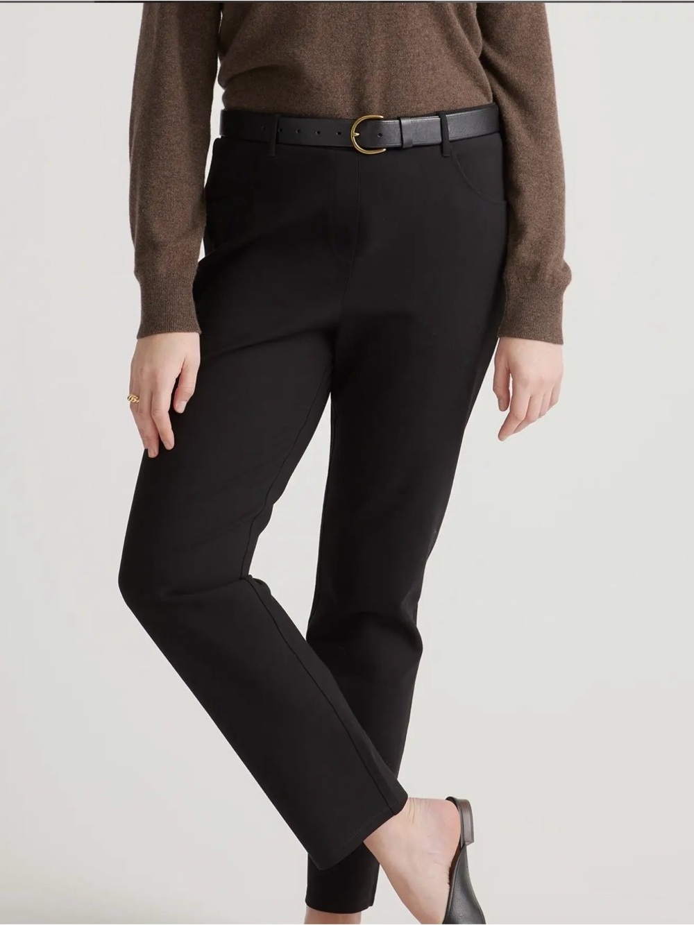 Quince Ultra-Stretch Ponte Straight Leg 4-Pocket Pull-On Pants Black Size Large